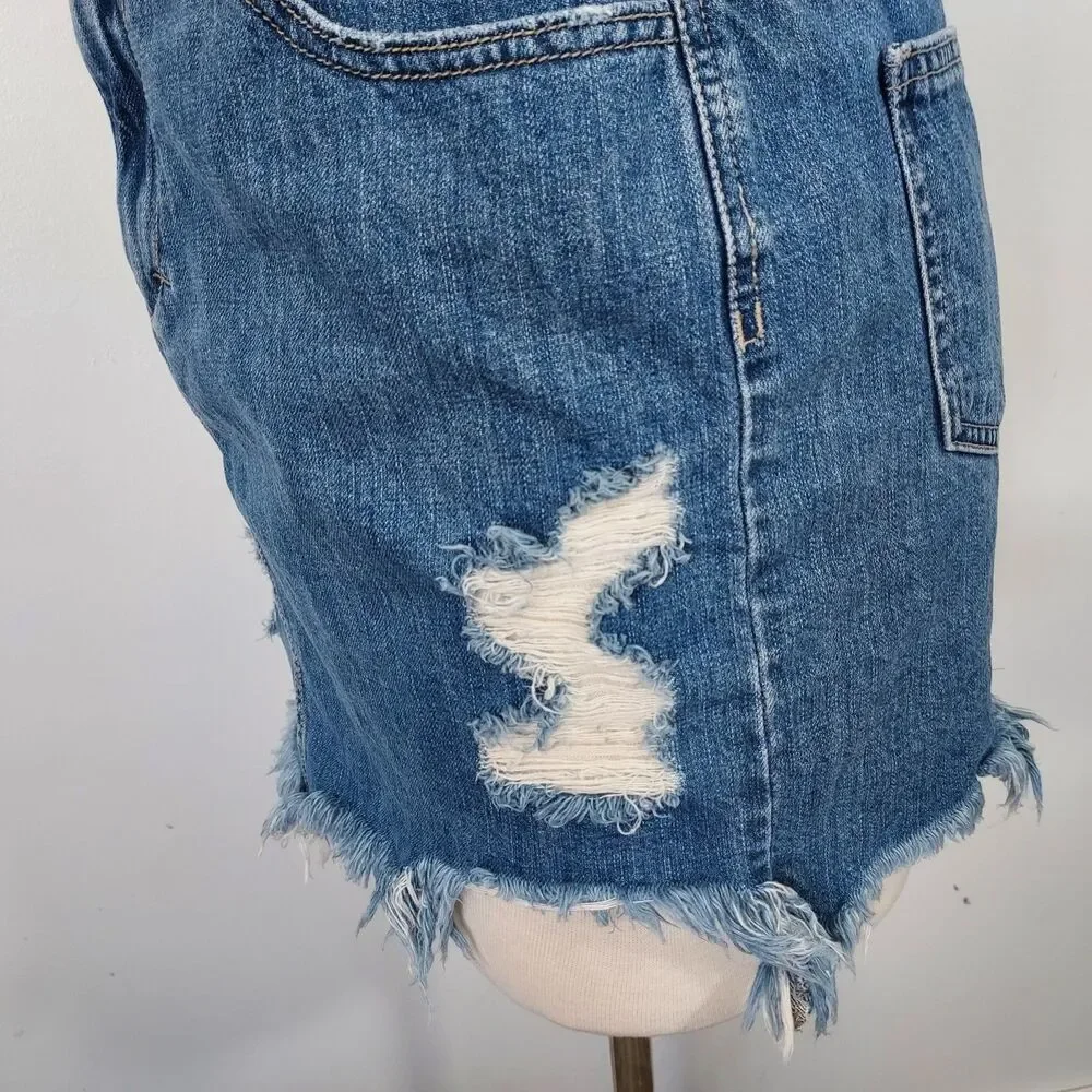 Cello Jeans Distressed Blue Denim Mini Skirt Raw Hem Size Large Destroyed - Picture 5 of 13